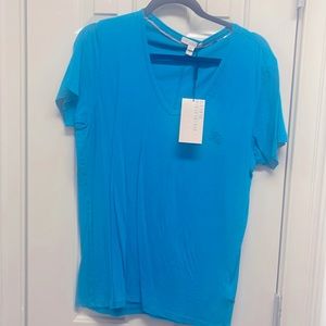Authentic Burberry Brit V-Neck Topaz Blue T-Shirt Sz Large NWT